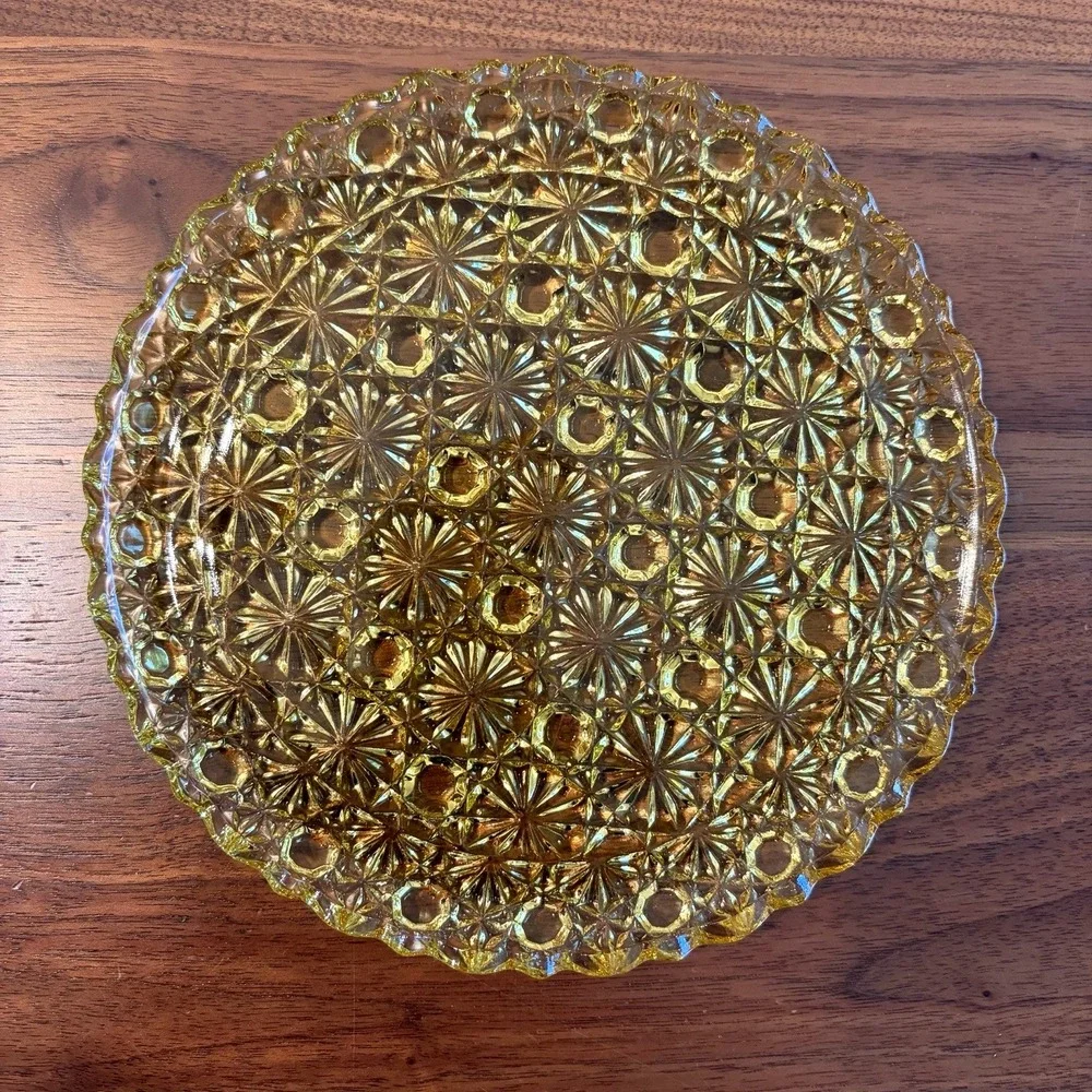 Scalloped Plate Daisy and Button Amber by L G Wright Glass 3 plates 6.75